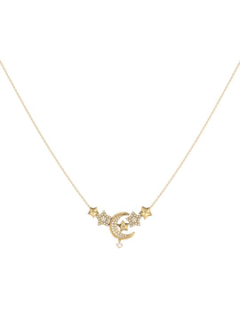 Star Cluster Moon Crescent Diamond Necklace in 14K Yellow Gold Vermeil