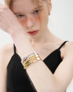 Audrey Silver Twinkling Clear Zirconia Half Crescent Bangle Bracelet
