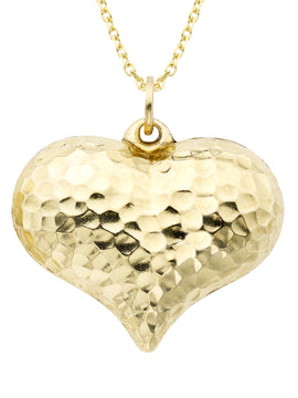 14k Gold Puff Heart Charm and Necklace 18"