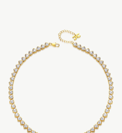Gold Heart Shaped Zirconia Tennis Choker Necklace
