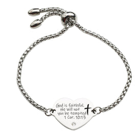 Solid Stainless Steel Scripture Heart Slider Bracelet