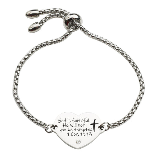 Solid Stainless Steel Scripture Heart Slider Bracelet