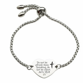 Solid Stainless Steel Scripture Heart Slider Bracelet