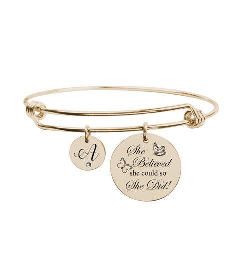 She Believed She Could Cubic Zirconia Accent Initial Bangle