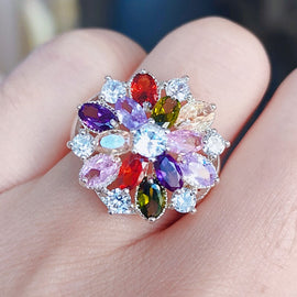 Carofeez 2023 Fashion Colorful Rhinestones Crystal Wedding Rings for