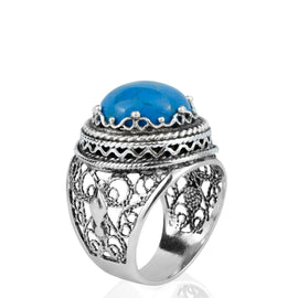 Filigree Art Turquoise Gemstone Women Silver Bold Ring