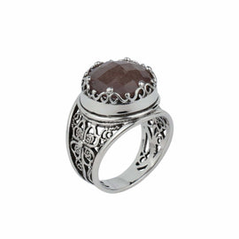 Filigree Art Cherry Quartz Gemstone Women Crown Silver Statement Ring