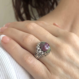 Filigree Art Ruby Zoisite Gemstone Women Silver Statement Ring