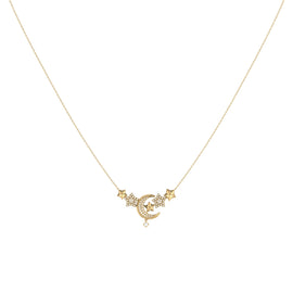 Star Cluster Moon Crescent Diamond Necklace in 14K Yellow Gold Vermeil