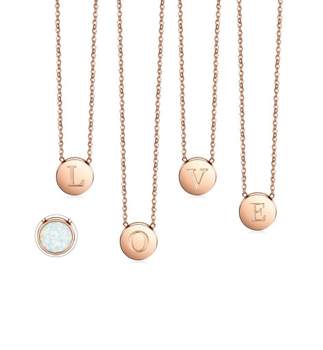 Round Opal Pendant Necklace-Rose Gold