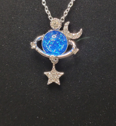 Shiny Stars and Moon Pendant Silver Necklace