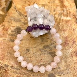 Rose Quartz & Amethyst Stretch Bracelet! Natural Crystals!