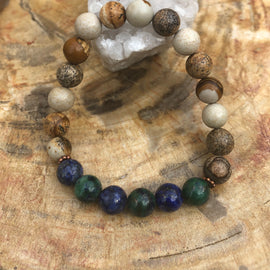 Malachite Chrysocolla & Picture Jasper Stretch Bracelet! Natural Gems!