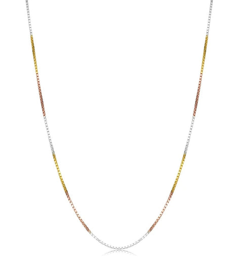 925 Sterling Silver Tri Color Box Chain 16