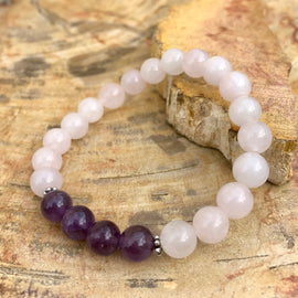 Rose Quartz & Amethyst Stretch Bracelet! Natural Crystals!