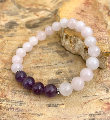 Rose Quartz & Amethyst Stretch Bracelet! Natural Crystals!