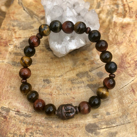 Multi Tiger Eye & Buddha Gemstone Stretch Bracelet!