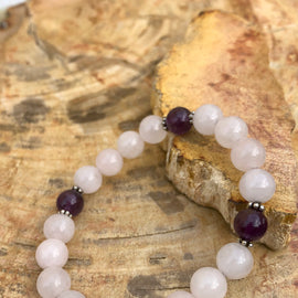 Rose Quartz & Amethyst Stretch Bracelet! Genuine Crystals!