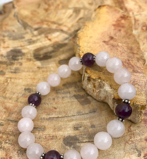 Rose Quartz & Amethyst Stretch Bracelet! Genuine Crystals!