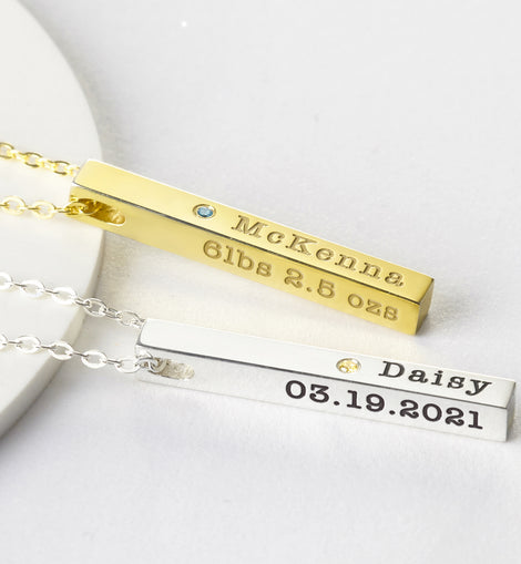 New Mom Necklace, Baby Stats Necklace With Birthstone, New Mom Gift