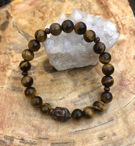 Tiger Eye & Buddha Gemstone Bracelet! Natural Gemstones!