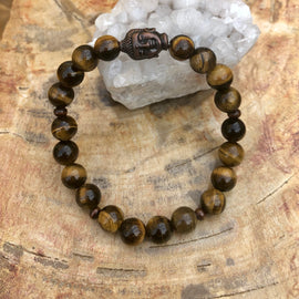 Tiger Eye & Buddha Gemstone Bracelet! Natural Gemstones!