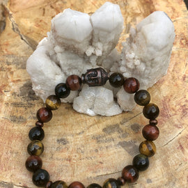 Multi Tiger Eye & Buddha Gemstone Stretch Bracelet!