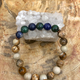 Malachite Chrysocolla & Picture Jasper Stretch Bracelet! Natural Gems!