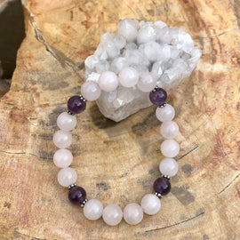 Rose Quartz & Amethyst Stretch Bracelet! Genuine Crystals!