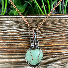 Small Green Aventurine Gemstone Wire Wrapped Pendant Heart Shaped