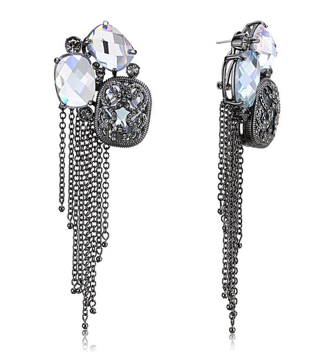 LO4191 - TIN Cobalt Black Brass Earrings with AAA Grade CZ  in Clear