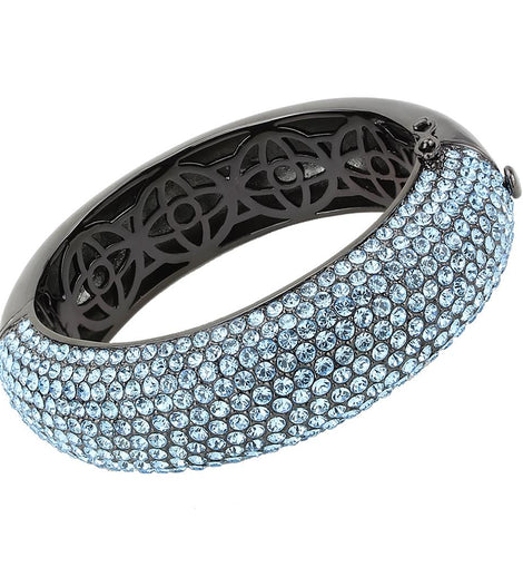 LO4305 - TIN Cobalt Black Brass Bangle with Top Grade Crystal  in Sea