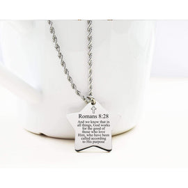 Star Tag Scripture Necklace By Pink Box