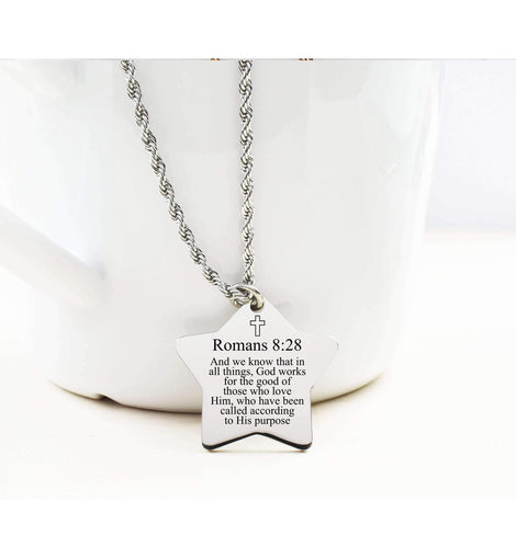 Star Tag Scripture Necklace By Pink Box