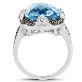 8.29 Carat Genuine Swiss Blue Topaz, Champagne Diamond and White