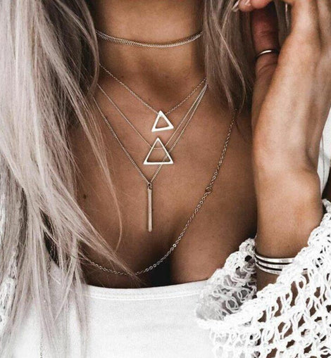 Double Triangle Multilayer Necklace